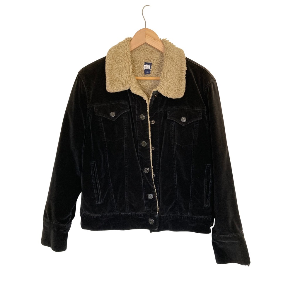 Gap Womens Brown Corduroy Velvety Sherpa Lined Trucker Jacket Large Barn Western